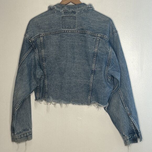 Vintage LEVIS 70507 Denim Trucker Jacket Small Cropped Distressed Vintage Twin - Picture 3 of 5
